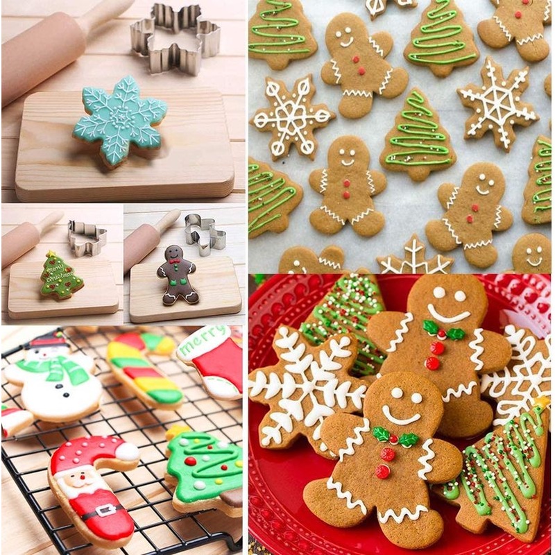 5pcs / Set Cetakan Kue / Biskuit Bentuk Pohon Natal / Gingerbread Man 3d Bahan Stainless Steel Handmade