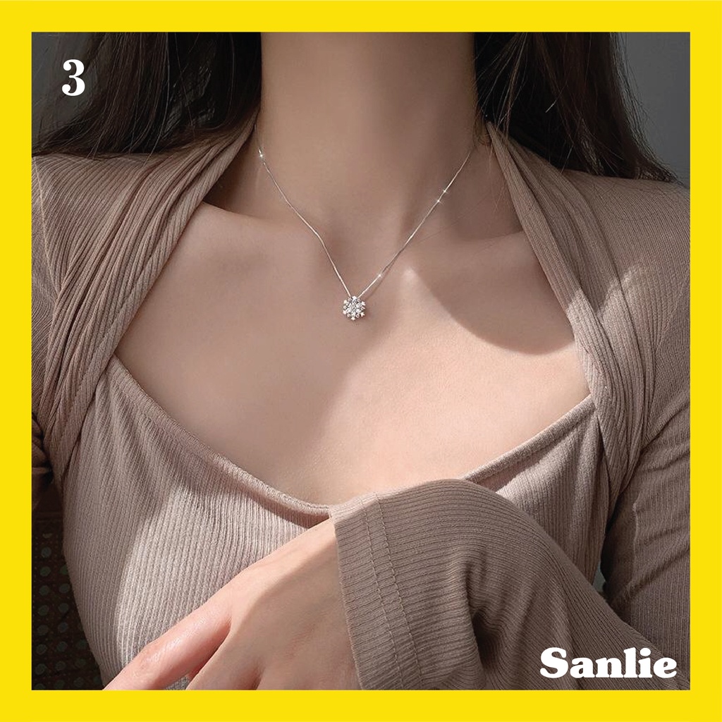 Sanlie Kalung Titanium Wanita Korea  Kalung Liontin Fashion Murah Model Butiran Salju 3