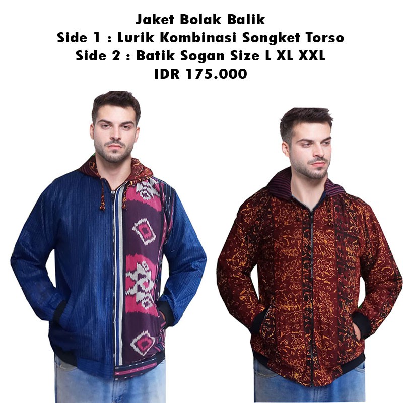 Jaket Lurik Torso Tenun Batik Hoodie Bolak Balik