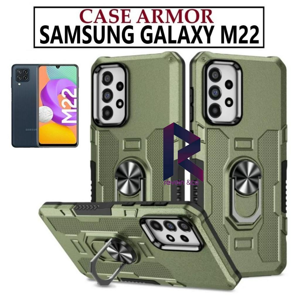 Case Armor SAMSUNG M22 Iring Cincin Magnetic Kesing Hp Protect kamera Premium Hard Case Standing Robot Pelindung Kamera