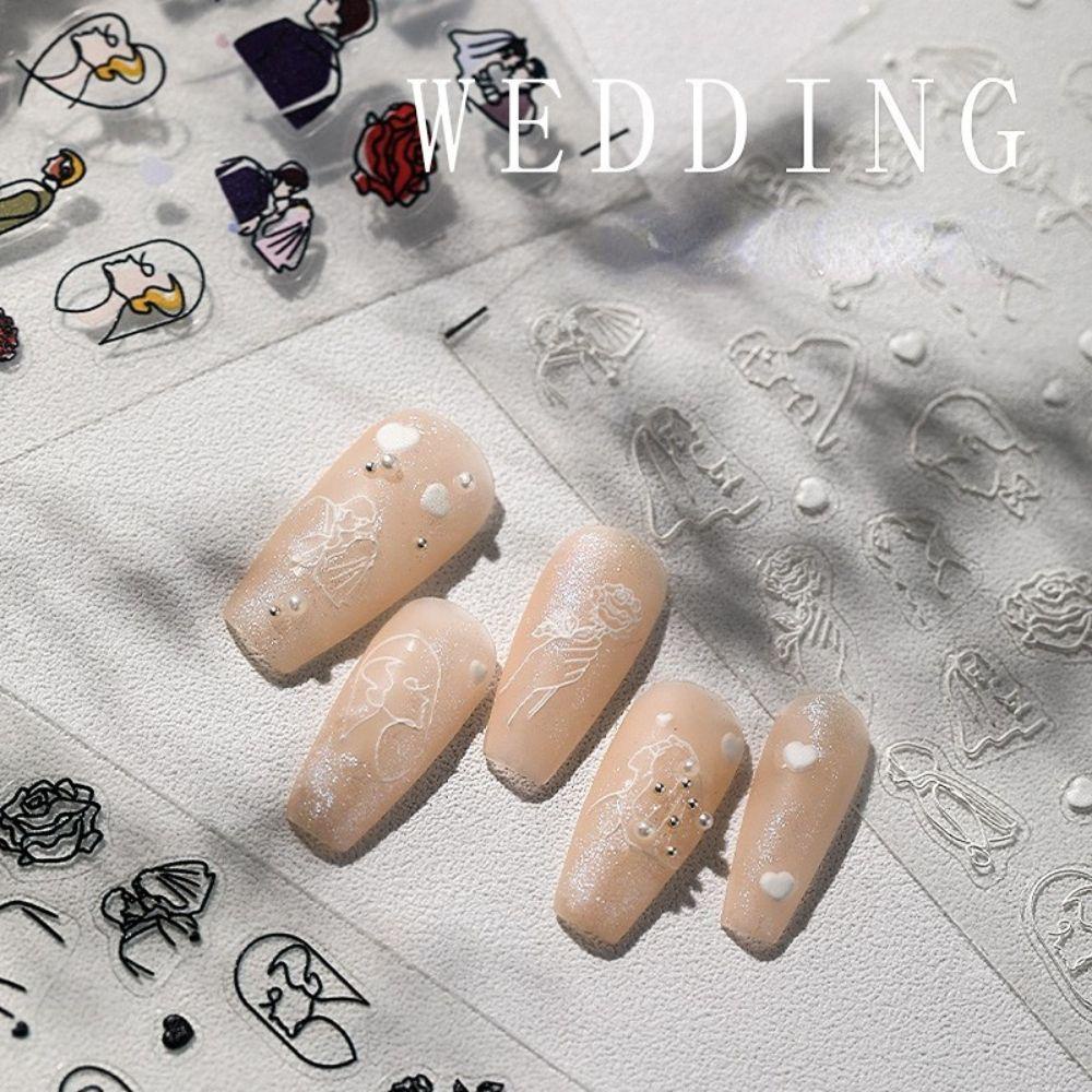 AUGUSTINA Augustina Wedding Nail Art Stiker Romantis Sederhana Kuku Kecantikan Dekorasi Kuku Salon Kuku Geometris DIY Nail Art Dekorasi