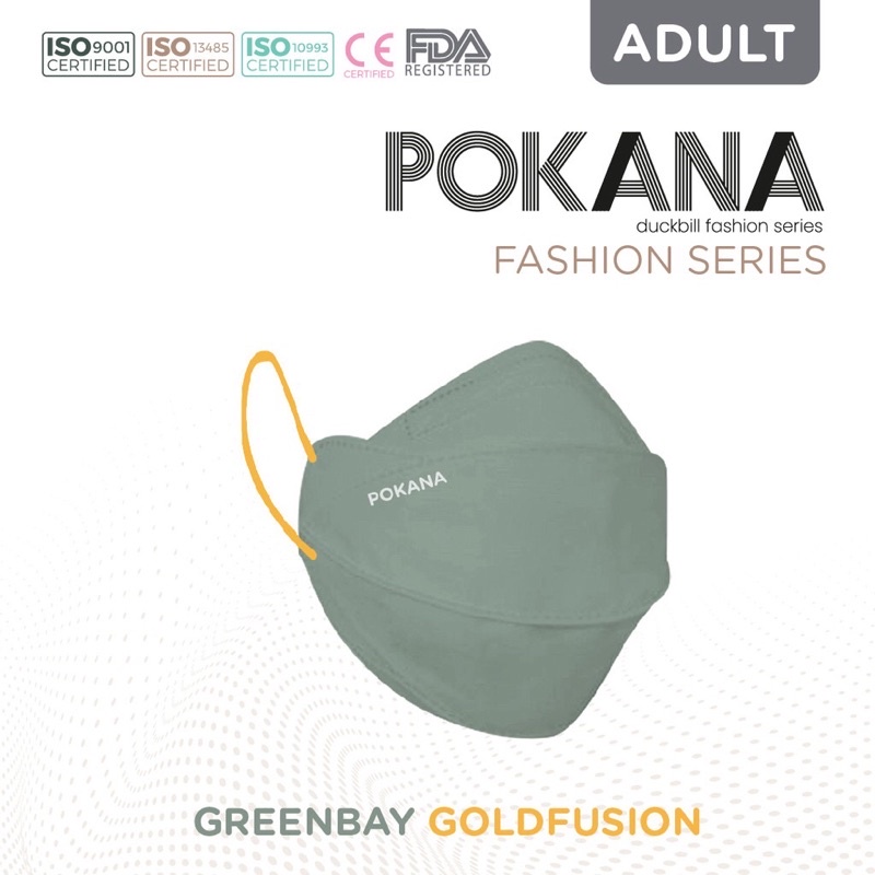[ ECER / SATUAN - FASHION SERIES ] Pokana Duckbill Earloop Medical Mask 4PLY Masker Dewasa Eceran-Greenbay - Tali Gold