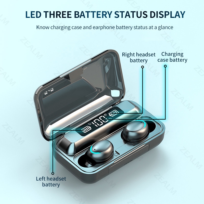 F9 Headset Bluetooth LED Display 2200mah Power Bank TWS with Mic Smart Touch Henset Bloetooth HIFI Stereo Headset Gaming Sports Waterproof Wireless Earphone Bluetooth