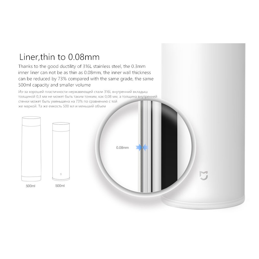 Xiaomi Botol Air Thermal Portable Stainless Steel 500ml Desain Slim Kualitas Terbaik 24jam Thermal Isolasi Dingin