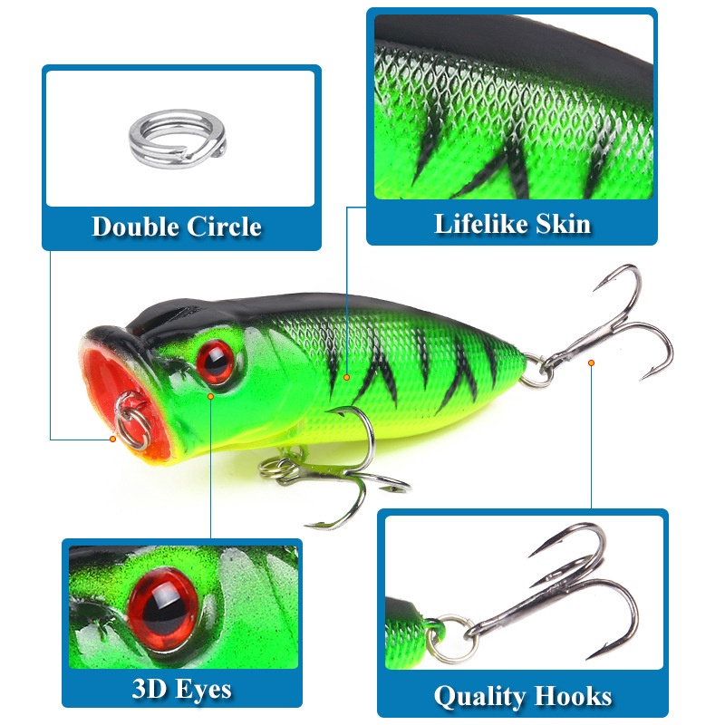 1Pcs 7Cm 11.8G Bait Buzz Bait Lure Whopper Popper Plastic Bait Fishing Bait 2 Treble Hooks Floating Lure Fishing Accessories