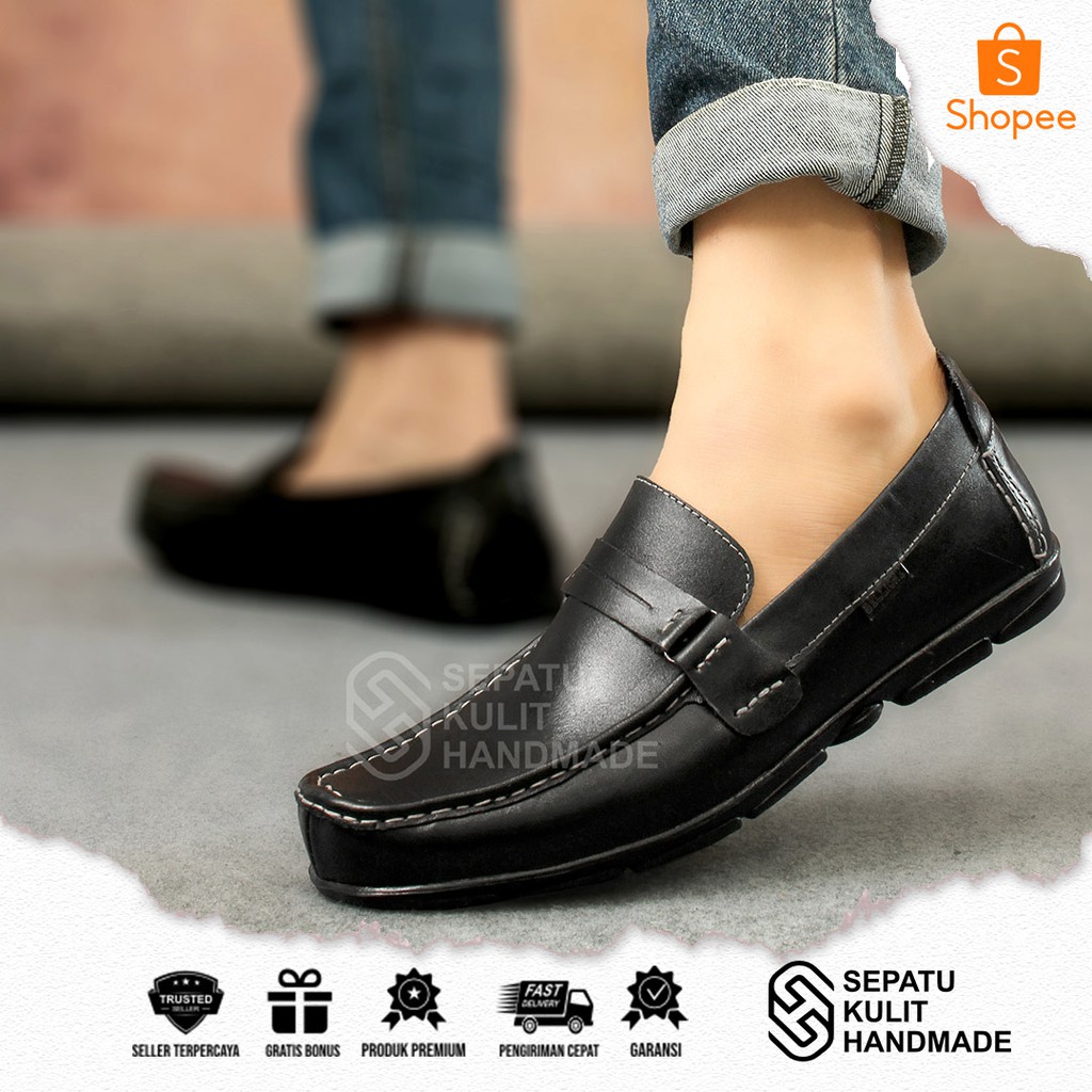 SKH x SAVINA - Sepatu Bunut Pria Kulit Sapi Asli Original 100% Pancus Casual Remaja Dewasa Laki Laki