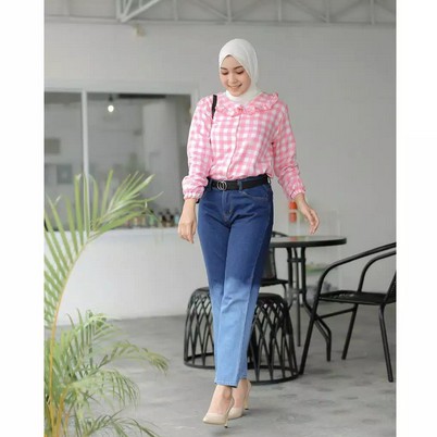 ilook | Monez Blouse | Blouse Motif Kotak | Bahan Creap - Fit to L-4