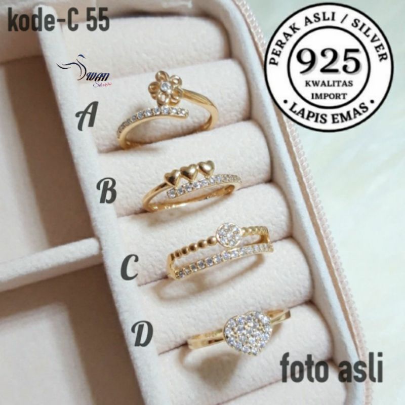 Cincin Perak Asli 925 Lapis Emas Kuning ANTI KARAT KWALITAS IMPORT