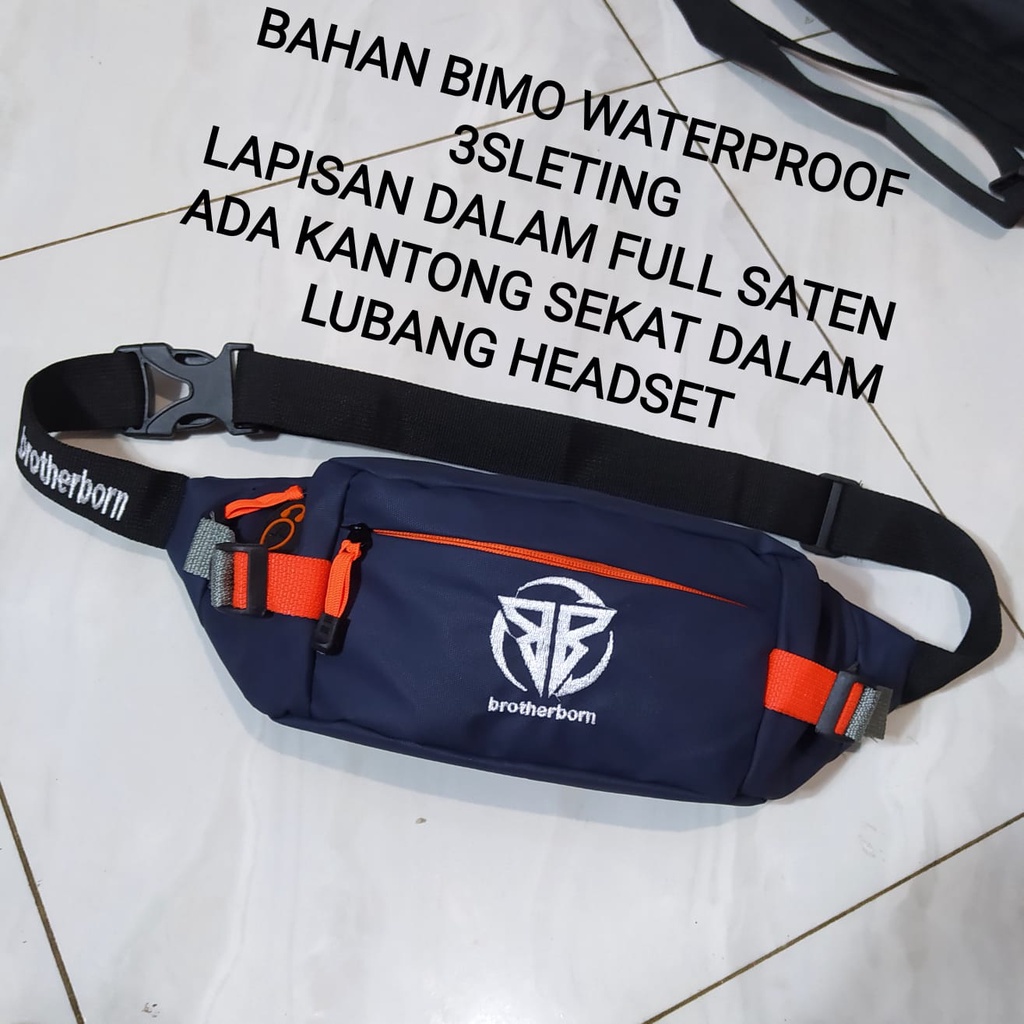 BROTHERBORN SELEMPANG SLINGBAG TAS WAISTBAG PRIA HITAM WATERPROOF BAHAN BIMO