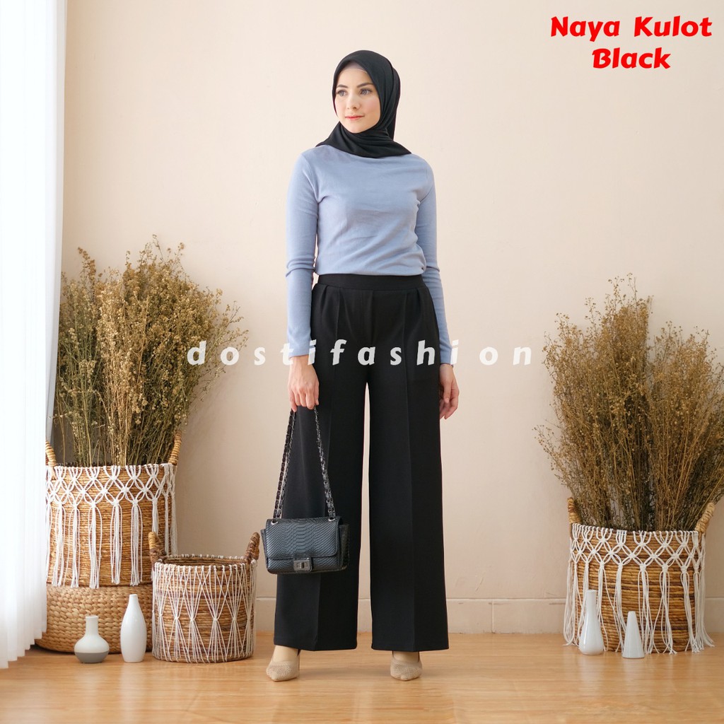 Naya Kulot Panjang Wanita Kerja Kantor Kuliah Sidang Formal Hitam Celana Bahan Kulot-4