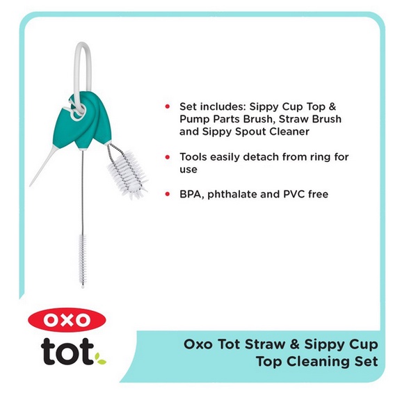 Oxo Tot Straw &amp; Sippy Cup Top Cleaning Set Spout Botol Sikat Brush Travel Size Friendly