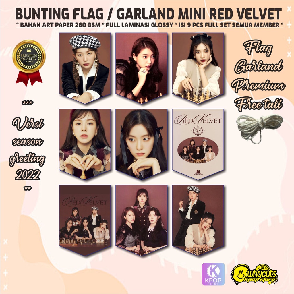 BUNTING FLAG / GARLAND MINI PREMIUM RED VELVET / PRINT 1 SISI FULL LAMINASI ANTI AIR