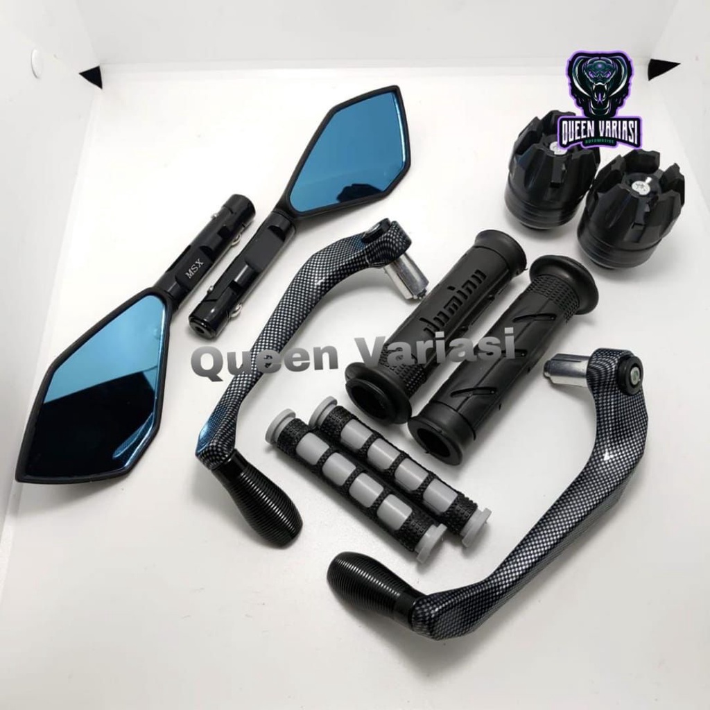 Paket Variasi Motor 5 Item Proguard Karbon Sabit Spion V2/V5 Tomok Handgrip Domino Karet Handle Rem Jalu As Roda Depan Untuk Semua Motor-2