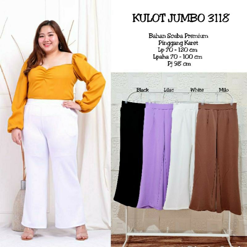 Kulot scuba jumbo wanita_celana panjang putih