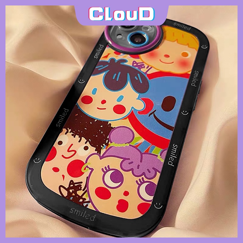 Smiled Case Compatible Untuk iPhone 7plus 78 6 6s Plus 11xr 13 12 14 11 Pro MAX X XS MAX SE 2020lensa Roound Lucu Kartun Graffiti Anak Lovely Casing Soft Airbag TPU Cover