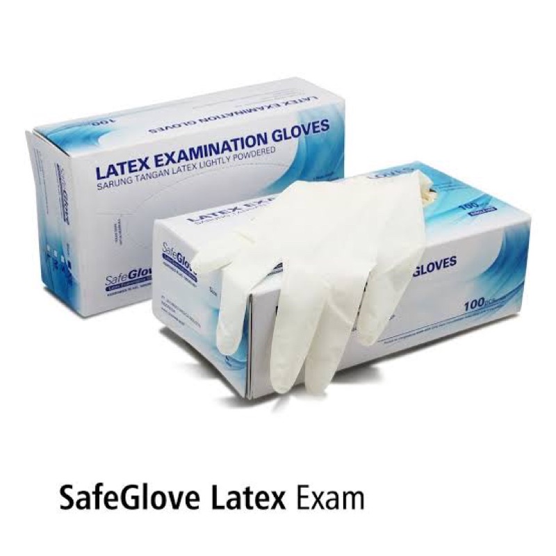 SARUNG TANGAN LATEX SAFEGLOVE  BOX | HANDSCOON / HANDGLOVE/ SARUNG TANGAN NON STERIL ISI 100 pcs