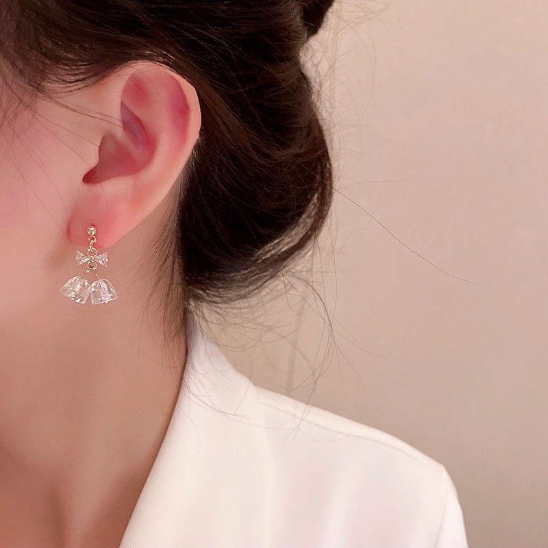 Anting Tusuk Sterling silver 925 Desain Lonceng Hias Kristal Zircon Mewah Untuk Wanita