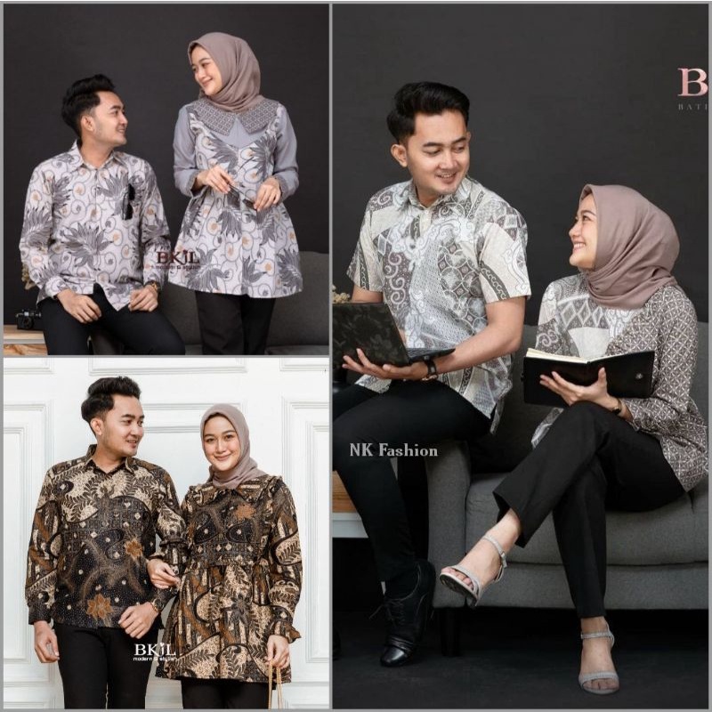 Batik couple keluarga couple batik blues kemeja dan gamis modern size M L XL XXL