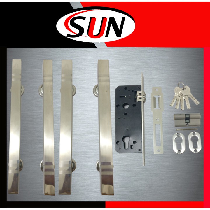 Paket Handle Pintu Rumah Stainless Kotak Kombinasi &amp; Body Kunci Pintu