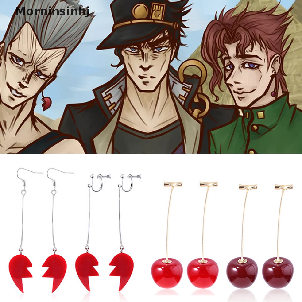 Mornin Bizarre Adventure Earrings Cherry Drop Anting Wanita Pria Cosplay Klip Telinga Perhiasan Hadiah id