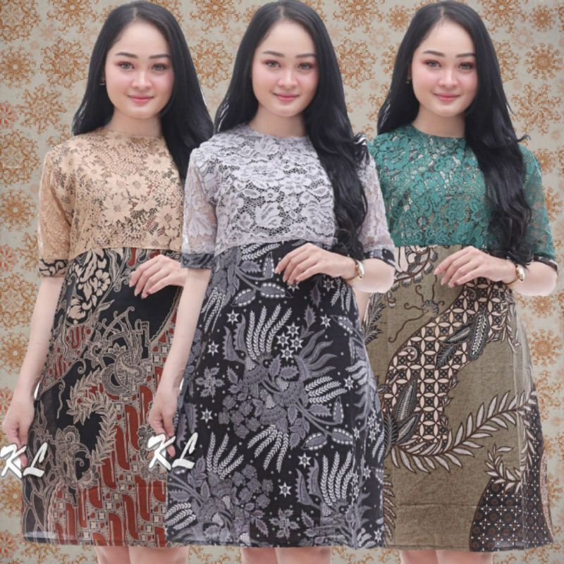 ATASAN DRES WANITA DRESS BATIK / DRESS BRUKAT KOMBINASI / MINI DRESS LENGAN PENDEK