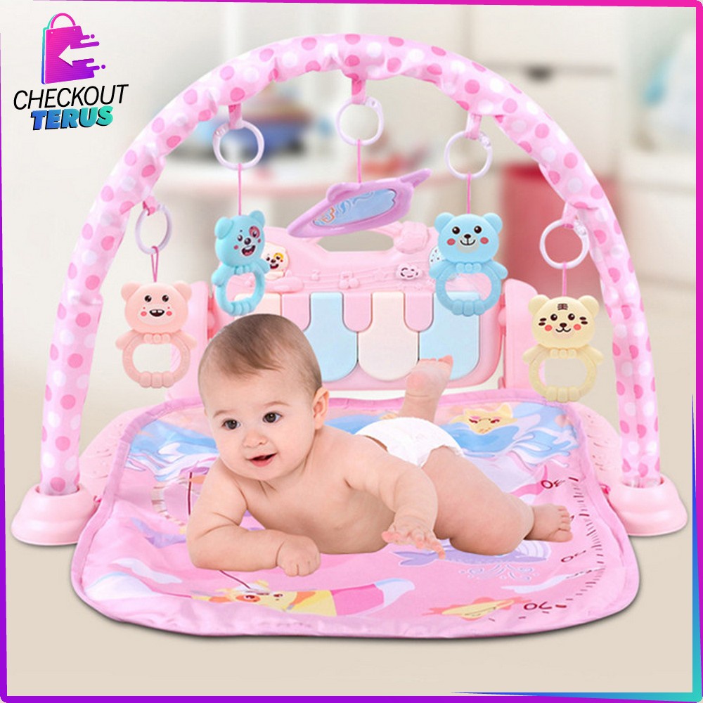 CT M15 M16 Baby Play Gym Kasur Bayi dengan Musical Rattle &amp; Piano Mainan Anak Playgym Bayi dan Balita Playmat Matras