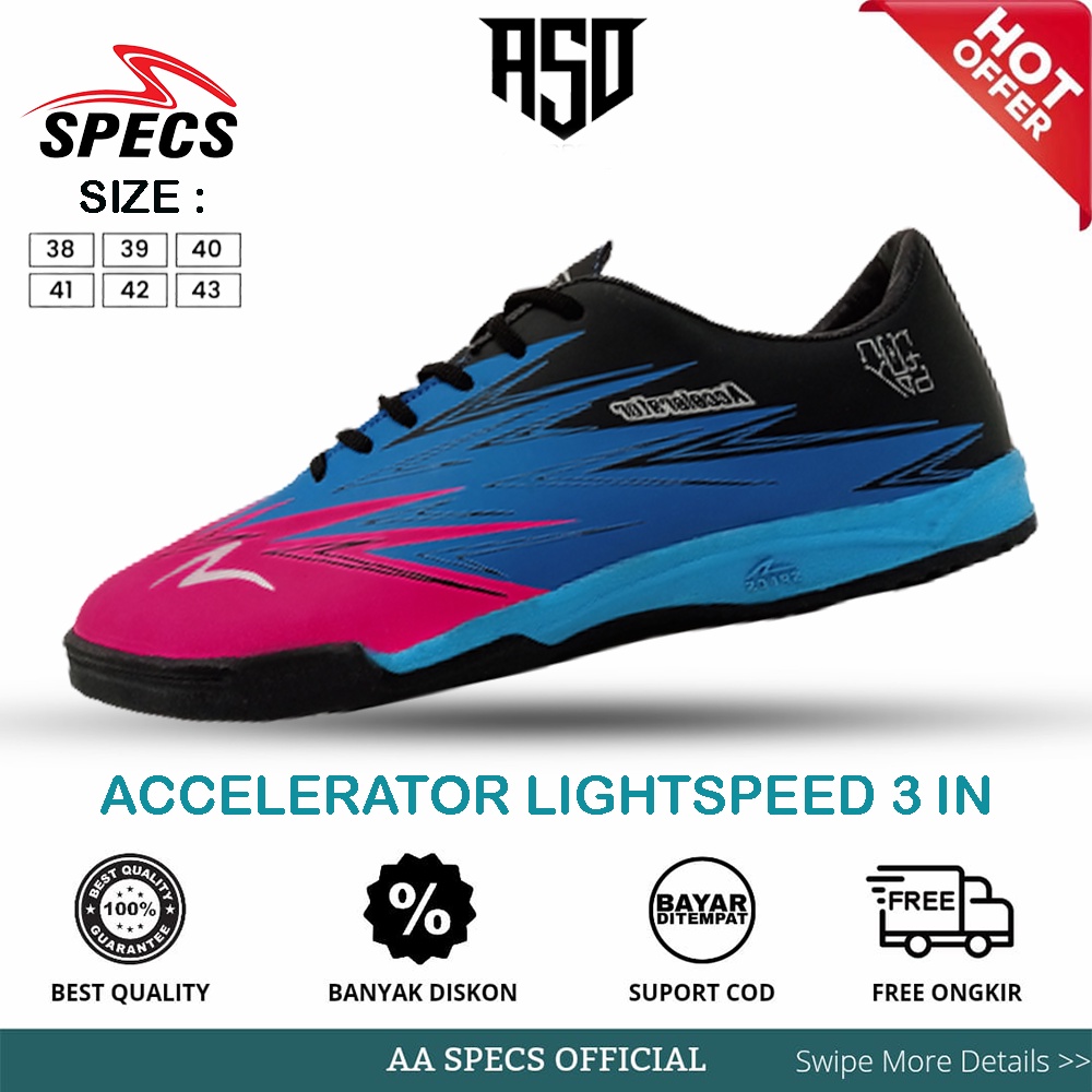 Sepatu Futsal Specs Accelerator Lightspeed 20 in Metasala Reborn Original 100% Black Pink