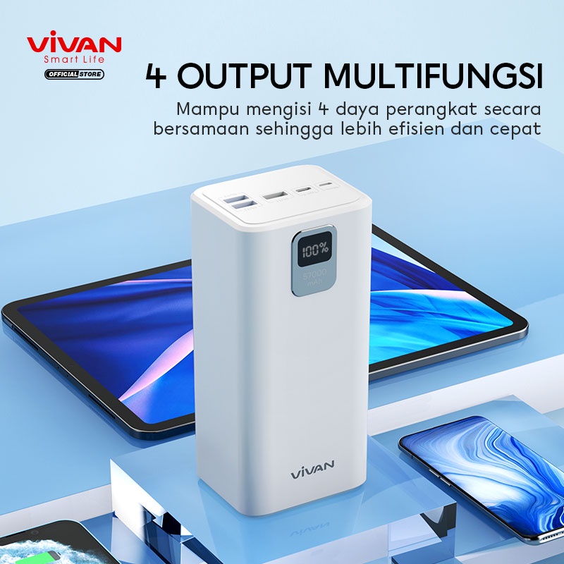 NEW VIVAN Power Bank 57000mAh Power Delivery Quick Charge 3.0 VPB-B60 WHITE Garansi Resmi 1 YEAR