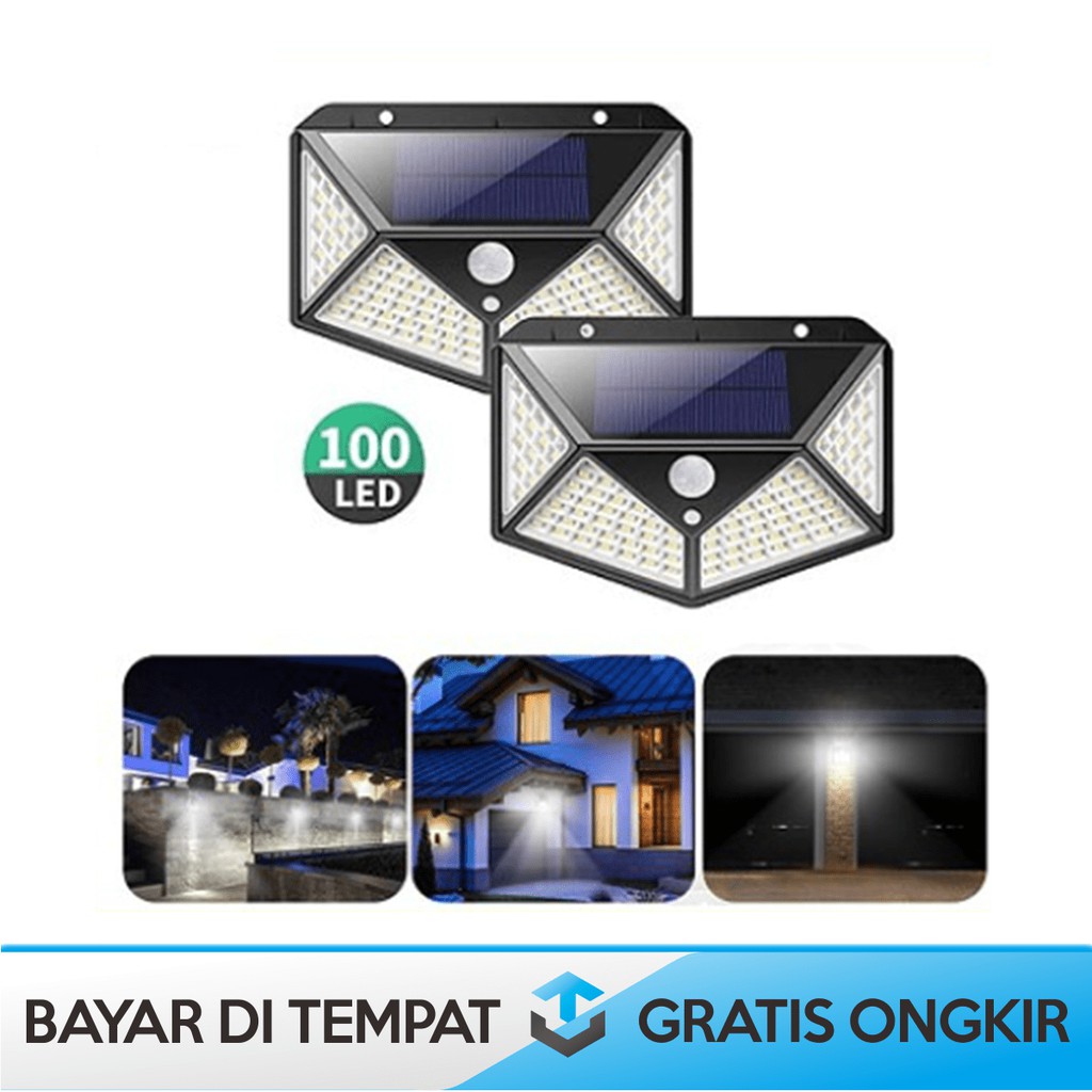 LAMPU LED SOLAR TEMPEL DINDING 100LED - SOLAR WALL LAMP INFRARED SENSOR GERAK 3 MODE TENAGA SURYA