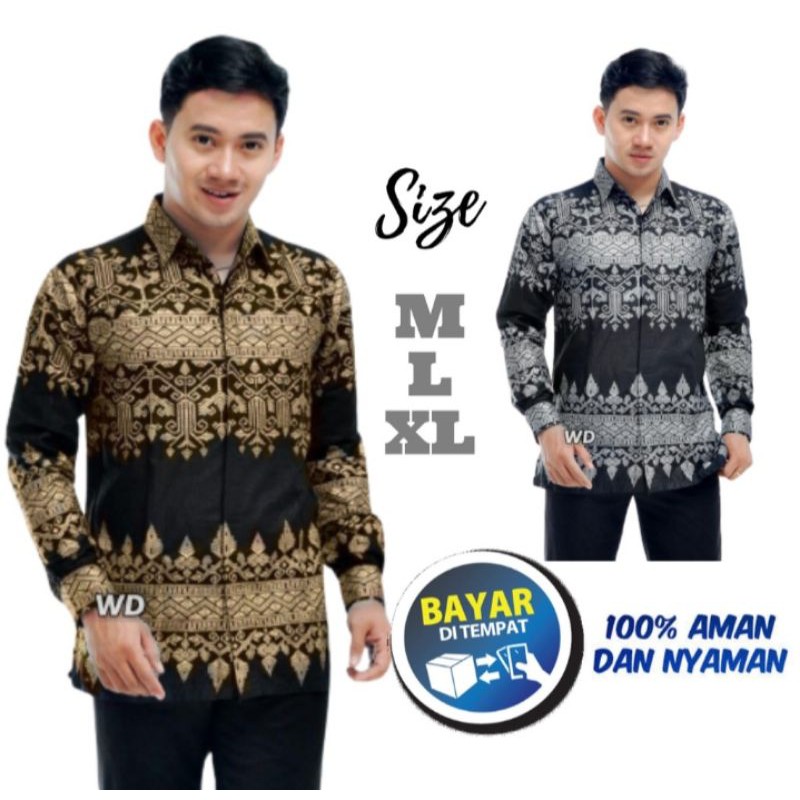 # Kemeja Batik Pria Lengan Panjang-Baju Batik Pria Modern Motif Rinjani Batik Prada