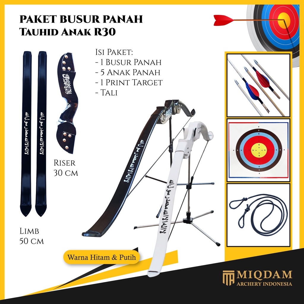 Busur Panah Tauhid Anak R30 || 5 Arrow Bambu Petung - Ramin || Face Target