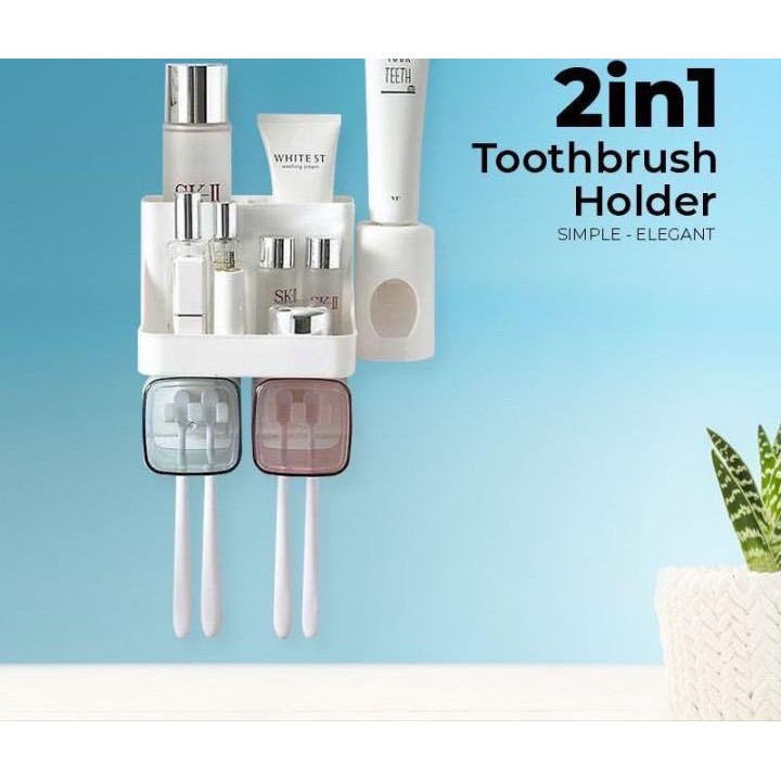 SHENAR, RAK SIKAT GIGI ORGANIZER/TOOTH BRUSH HOLDER/ALAT RAK KAMAR MANDI 2 IN 1