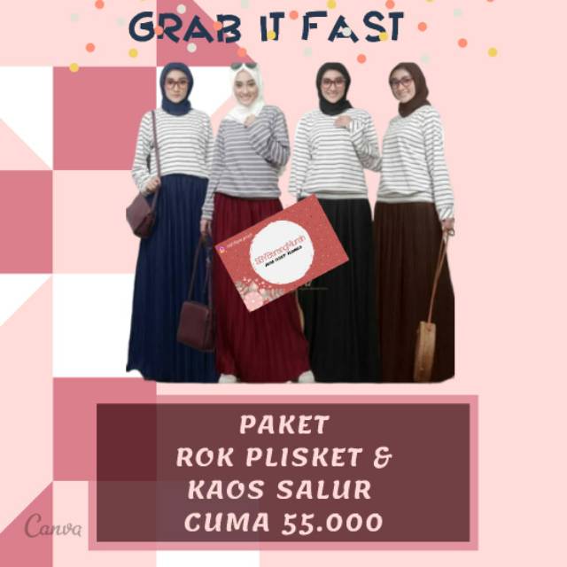 Rok plisket panjang mayung + Kaos salur