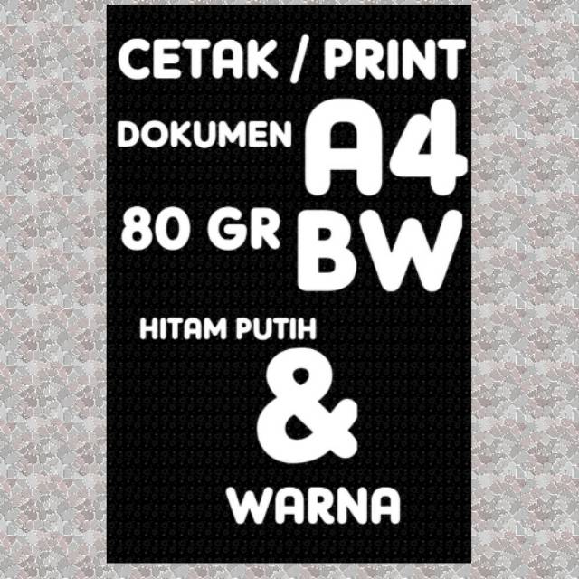 Print Cetak Dokumen kertas A4 f4  hvs 80 70g BW Hitam 