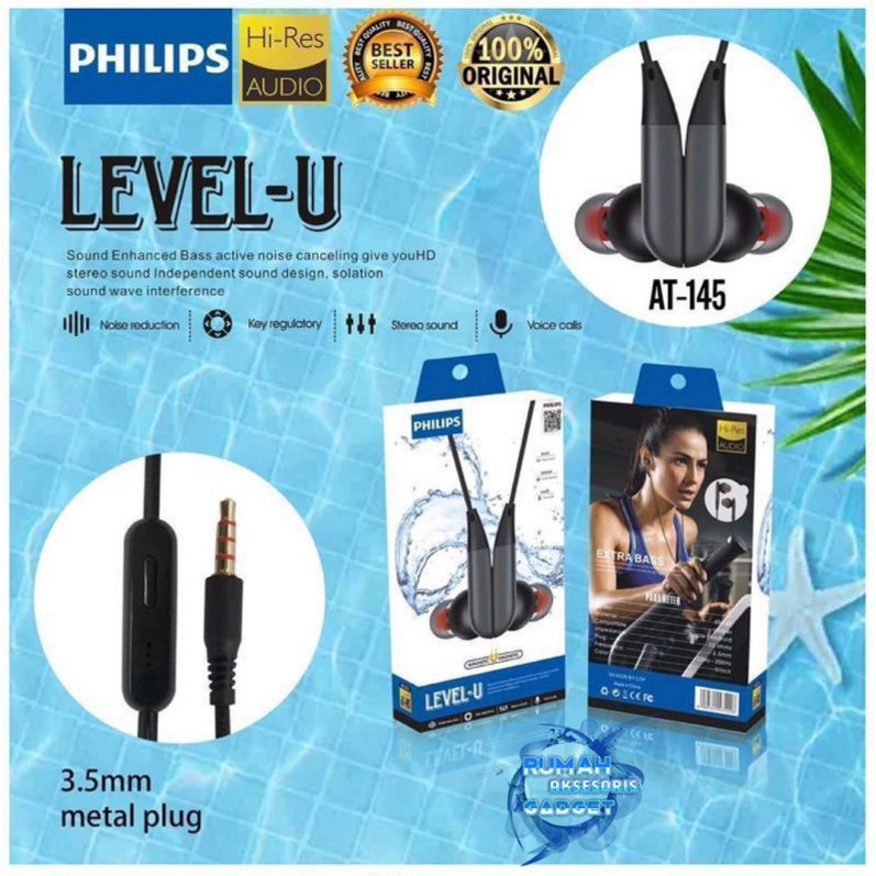 ORIGINAL 100% (GRADE A) PHILIPS AT-145 LEVEL U handsfree headset earphone magnetic dengan kualitas hf