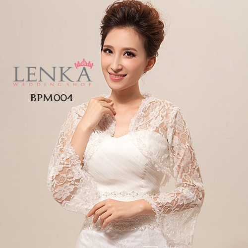 [BISA COD] BOLERO CARDIGAN BROKAT WEDDING PESTA PENGANTIN PUTIH BPM004