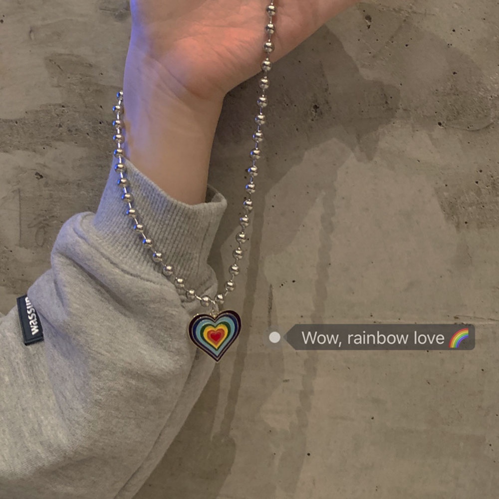 Kalung Manik Cinta Pelangi | Ins Simple Hip Hop Girl Wanita Liar Kalung Rantai Klavikula Pendek