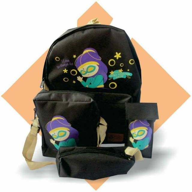 TAS ANAK MUSLIM PINTAR Hitam anak perempuan cewe / Tas ransel / selempang