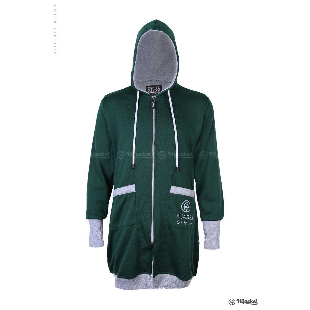 HIJACKET® YUKATA GREEN JAKET PARKA MUSLIMAH BAHAN TEBAL LEMBUT JAKET HIJABERS HIJAKET PARKA-2
