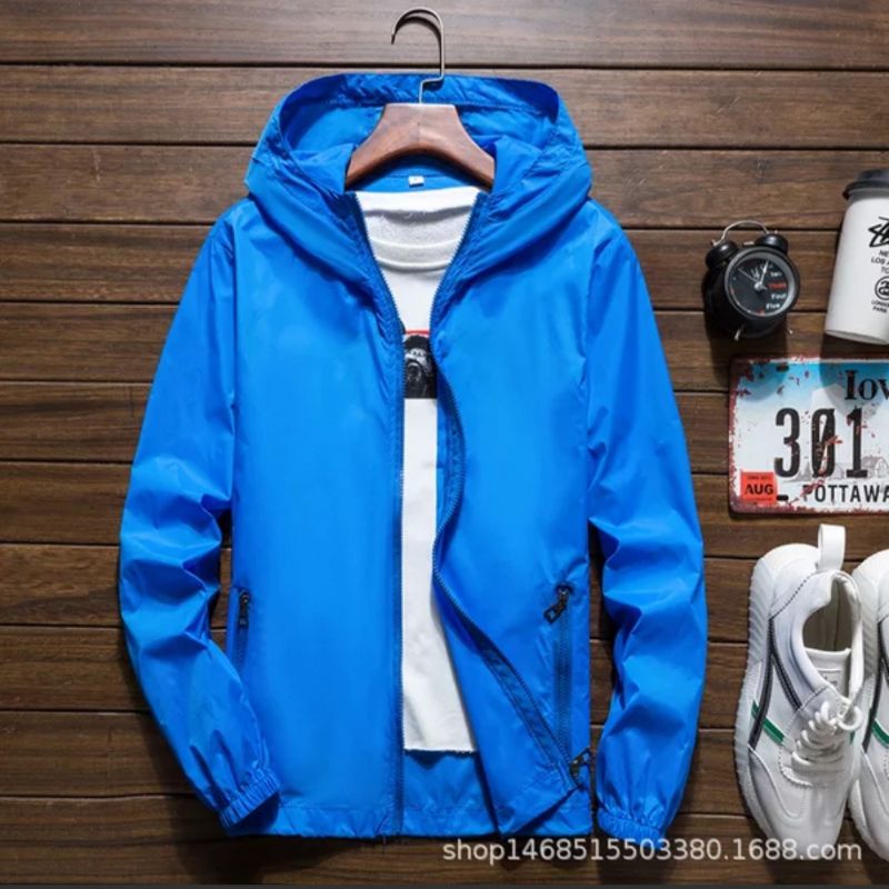 Jaket JUMBO Big Size 5XL 6XL 7XL Windbreaker Sport Jacket Olahraga Sepeda Lari Pria Wanita Man Woman-Biru Terang / Blue