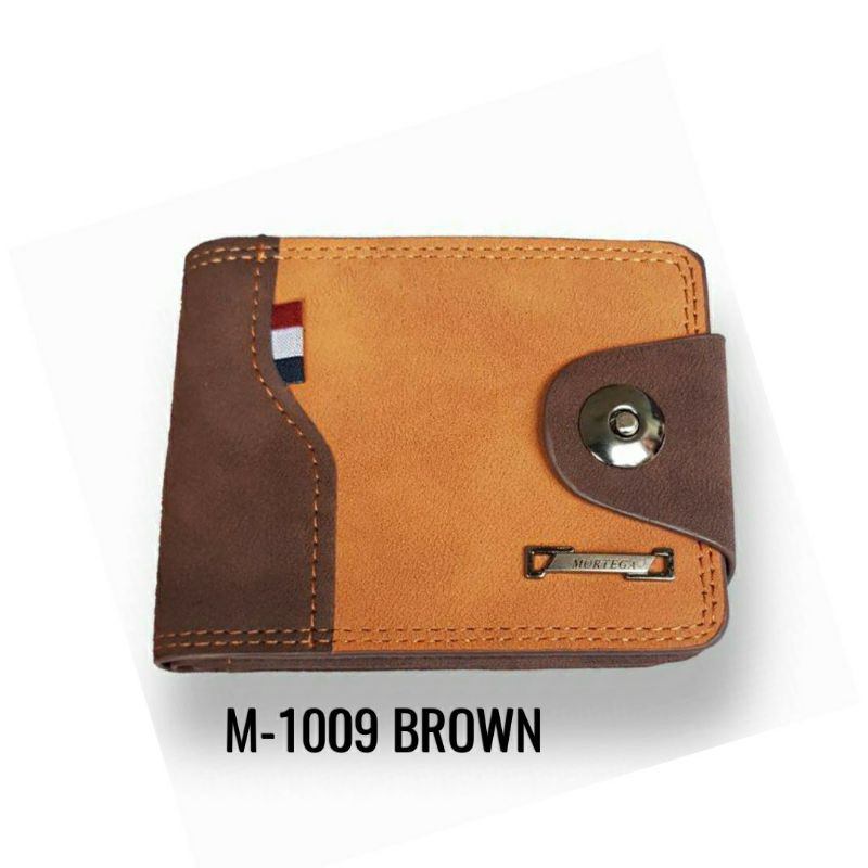 DOMPET PRIA KULIT PU MODEL KANCING MAGNET M-1009-Brown