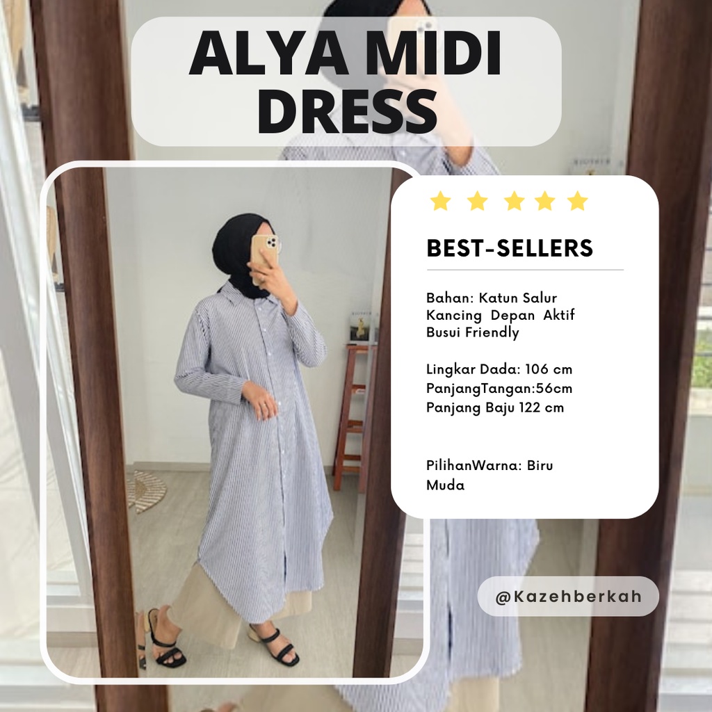 ALYA MIDI DRESS  Fashion Wanita  Muslim Midi Dress Busui Polos Putih Rayon Katun Korea kekinian Terb