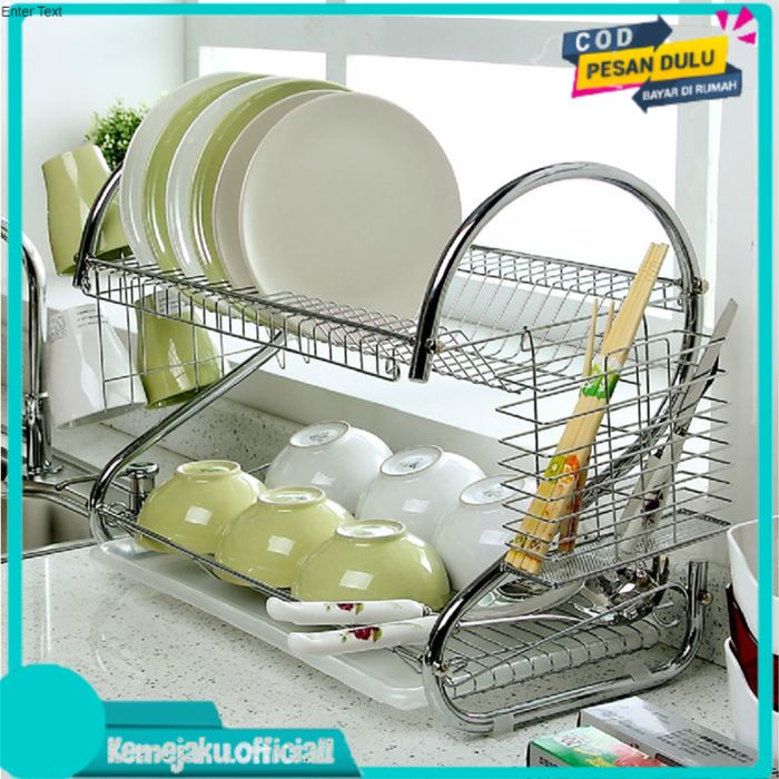Rak Piring Stainless - Rak 2 susun Serbaguna Stainless Rak Dapur Gelas Piring