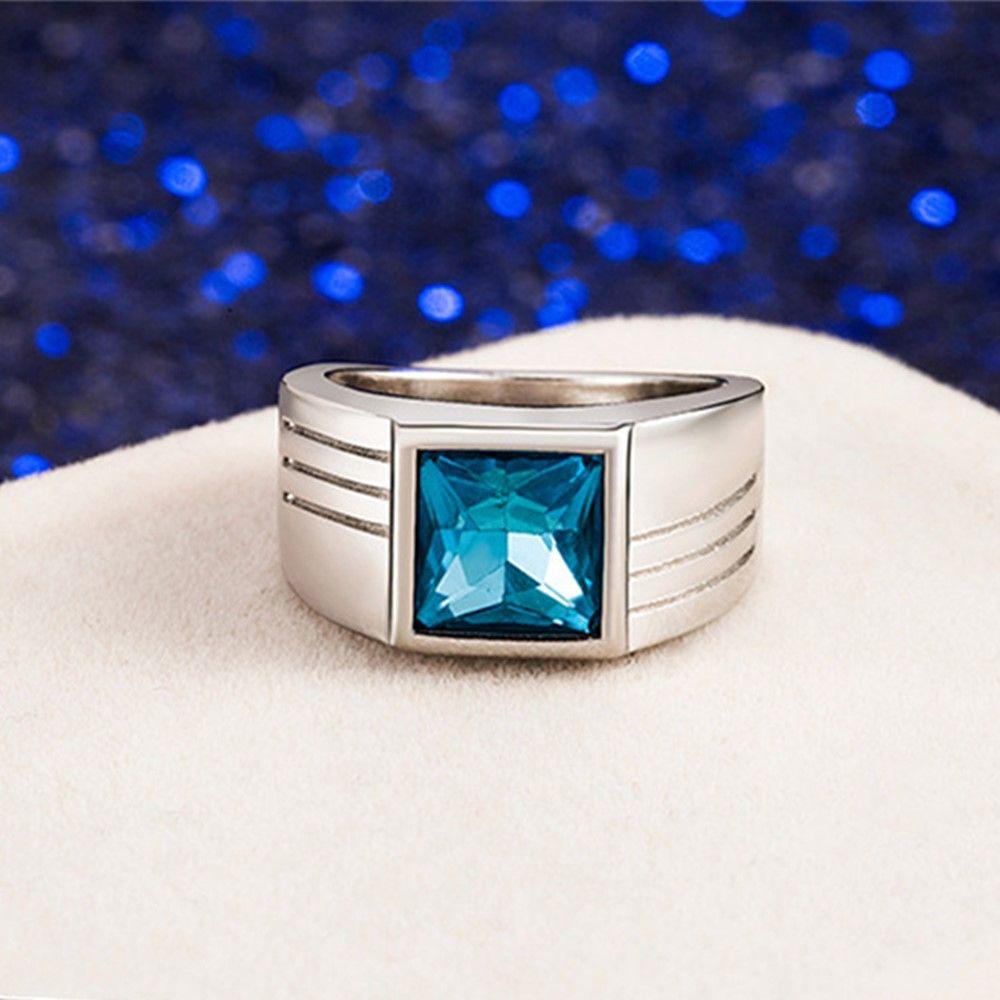 Lily Cincin Pria New Mewah Warna Silver Blue Stone