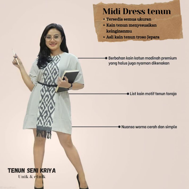 dress tenun || midi dress tenun || dress tenun blangket || dress tenun motif toraja || outer tenun t