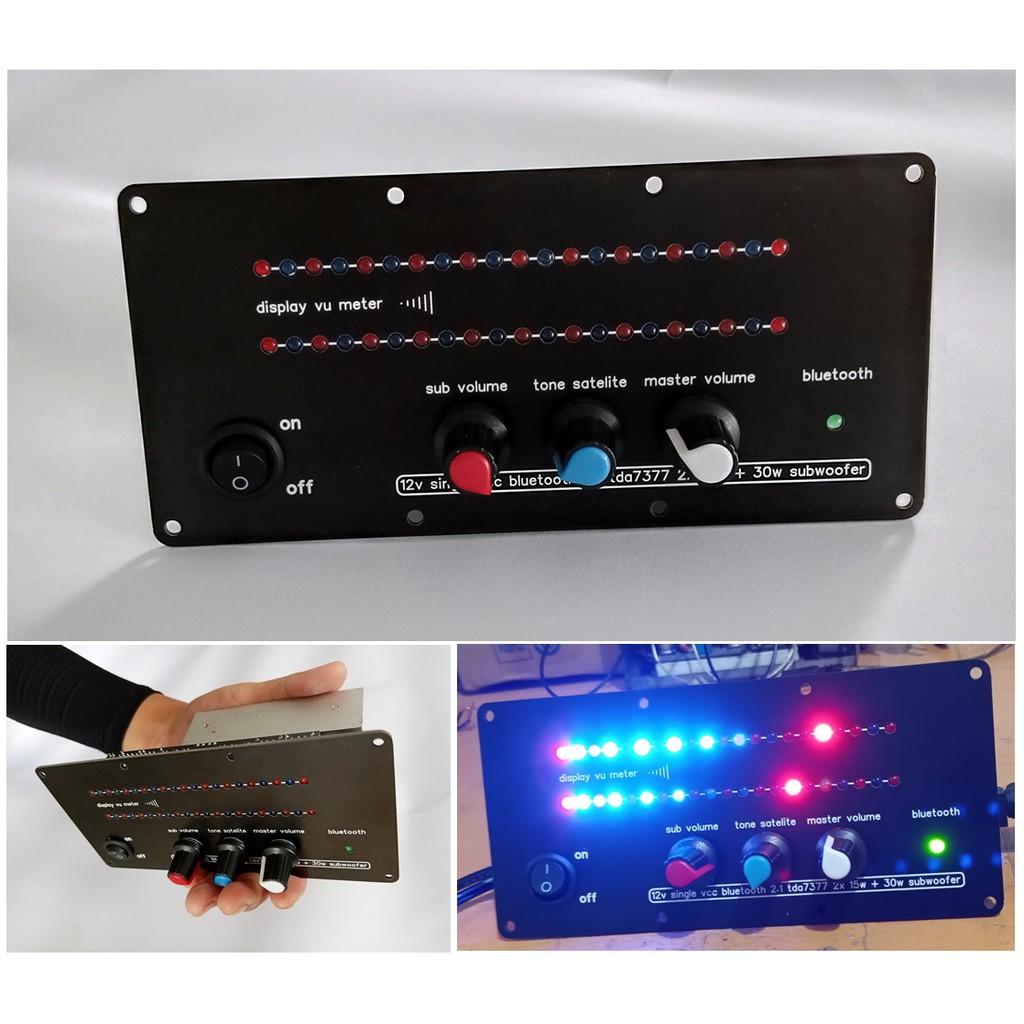 Modul Bluetooth VU Display 2.1 TDA7377 Power Amplifier 2x 15W Plus 30W Subwoofer 12V Single VCC