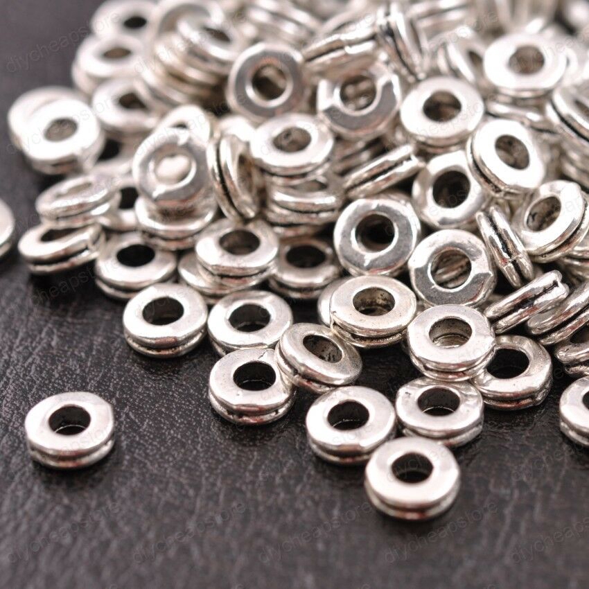 100Pcs Manik Spacer Cincin Silver Tibetan 6Mm Kraft Perhiasan DIY