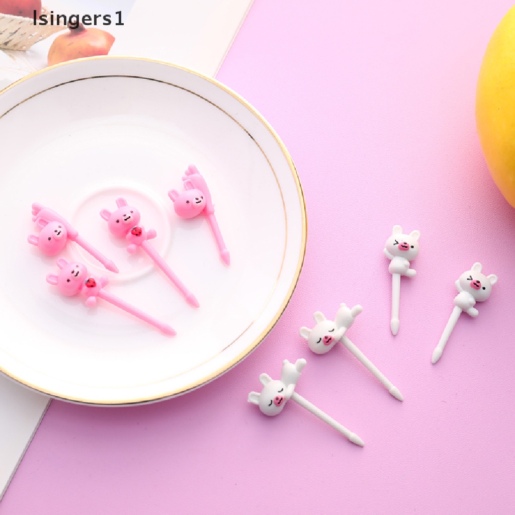 (lsingers1) 6pcs / Set Garpu Buah / Dessert Bentuk Kartun Kucing / Anjing