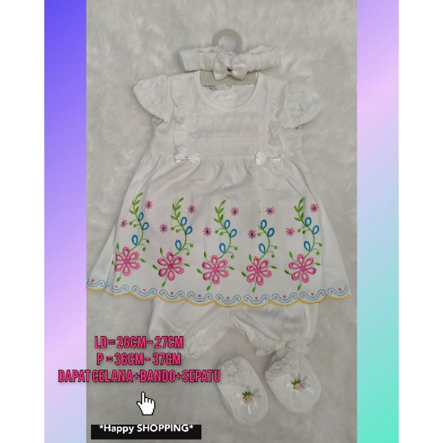 baju baby  anak perempuan New Born bordir bunga rainbow /bando/sepatu