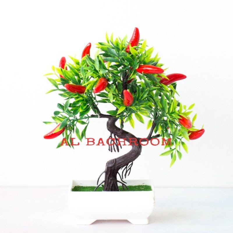 TANAMAN BONSAI BUAH B8199 HIAS ARTIFICIAL POT KOTAK LUMUT CABAI CERI JERUK DELIMA